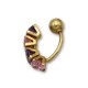 Piercing de ombligo en oro con piedras en linea rosa y amatista