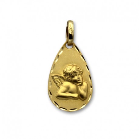 Medalla de oro con forma de lagrima con ángel