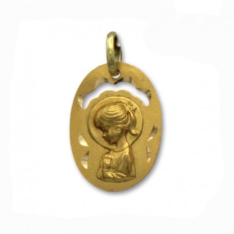 Medalla de oro virgen niña ovalada