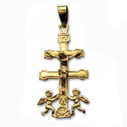 Cruz Caravaca de oro con cristo en relieve