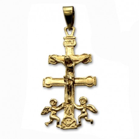 Cruz Caravaca de oro con cristo en relieve