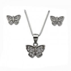 Conjunto de mariposa sencilla en plata y circonitas