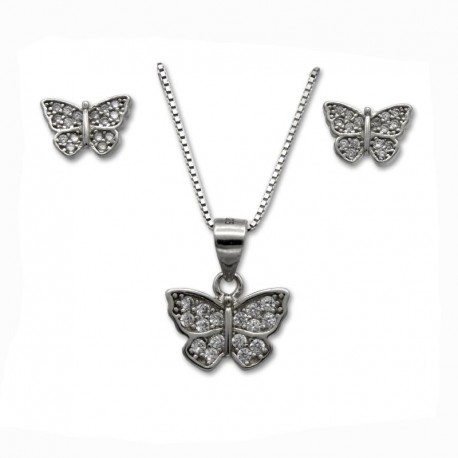 Conjunto de mariposa sencilla en plata y circonitas