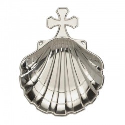 Concha para bautismo en metal plateado con cruz