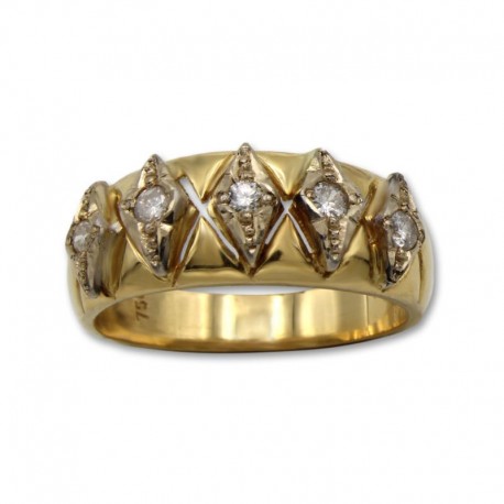 Sortija de oro con cinco diamantes diseño de rombos
