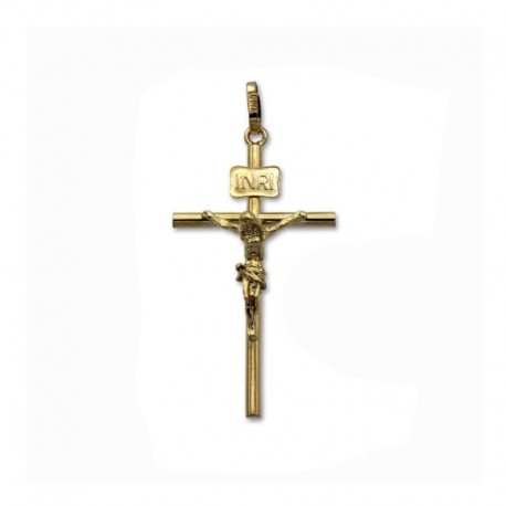 Cruz de oro con cristo de tubo liso mediana