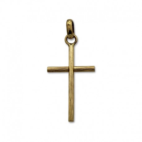 Cruz de oro maciza clásica con tallado diseño madera
