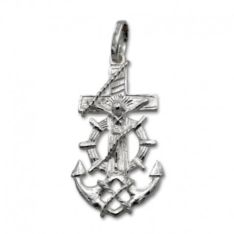 Cruz de plata marinera con cristo en relieve