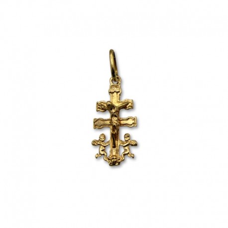 Cruz de Caravaca en oro cristo en relieve pequeña