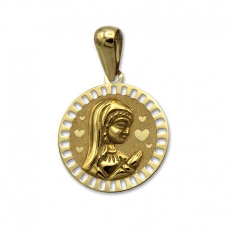 Medalla virgen niña de oro corazones
