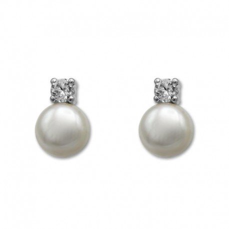 Pendientes de oro solista perla cultivada botón con circonita garras