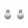 Pendientes de oro blanco solista perla cultivada botón con circonita garras