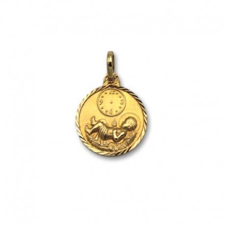 Medalla de oro redonda de bebe con reloj