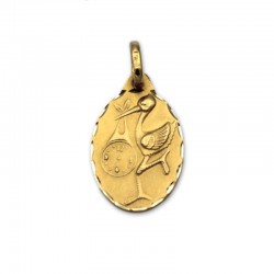 Medalla de oro oval con cigüeña y reloj
